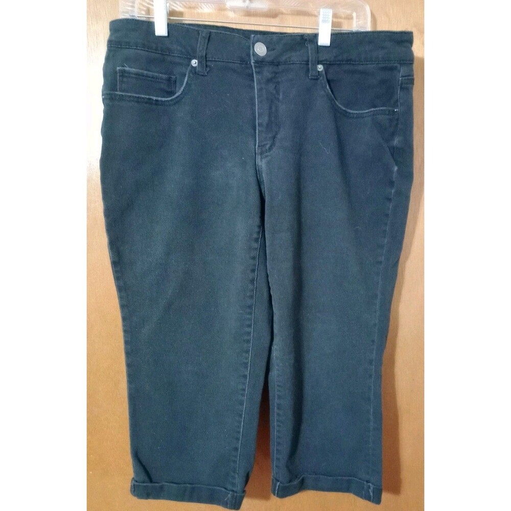 Time And Tru Women's Capris Black Sz 14 Mid-Rise Regular Denim Straight